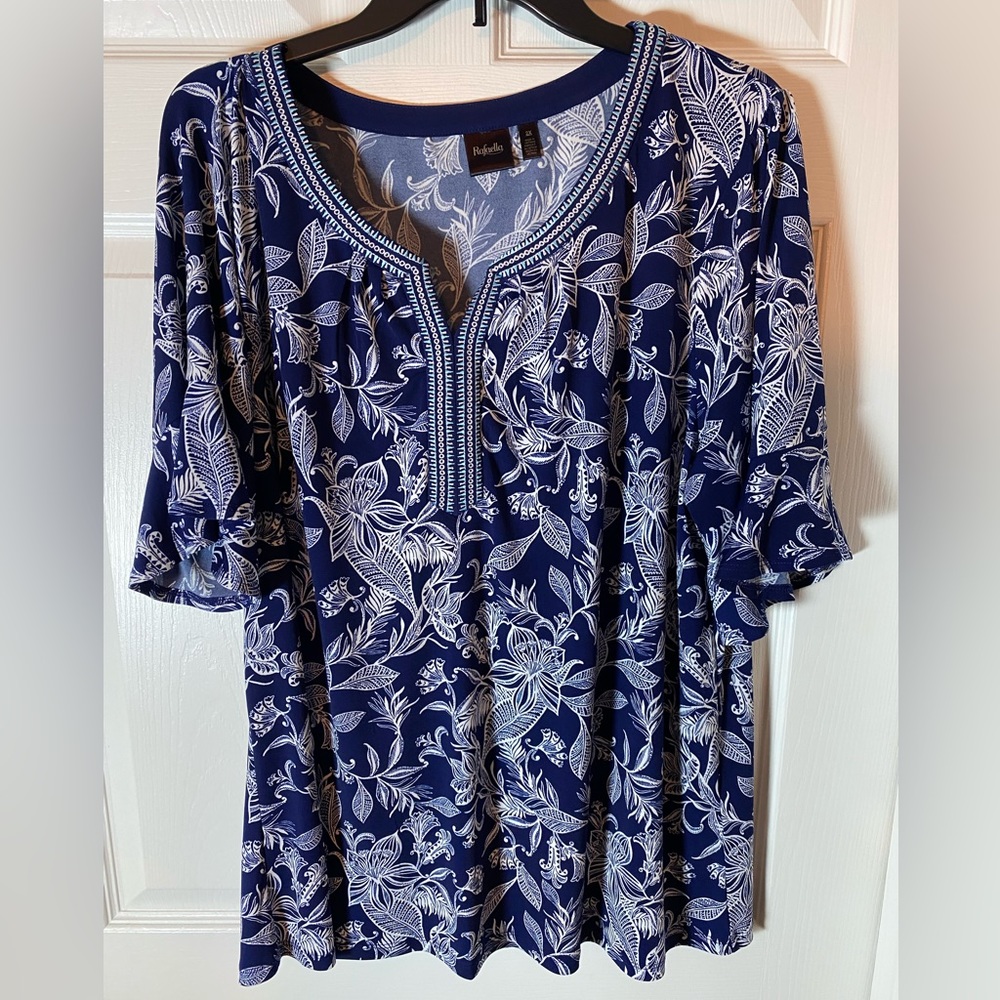 Rafaella Women’s Floral Top Plus Size 2X Ruffle Flowy Sleeve